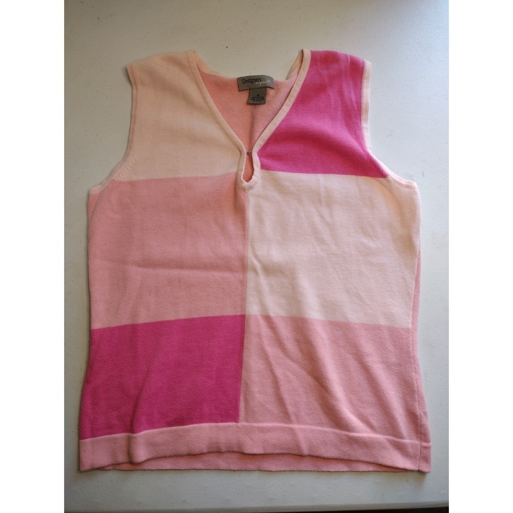Designers Originals Pink Colorblock V Neck Sleeveless Sweater Vest Top M